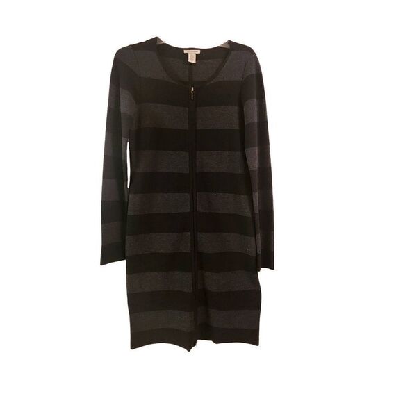 White  + Warren merino wool striped zip front sweater dress size medium - Picture 1 of 8